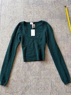 Wilfred Deep Green Square Neck Cropped Knit Top